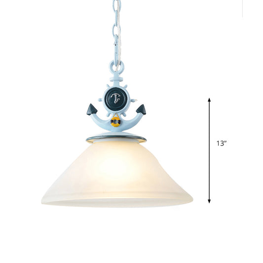 Restaurant Cafe Pendant Lighting Metal & Frosted Glass Nautical Style Hanging Lamp in Blue Clearhalo 'Ceiling Lights' 'Close To Ceiling Lights' 'Glass shade' 'Glass' 'Pendant Lights' 'Pendants' Lighting' 173827