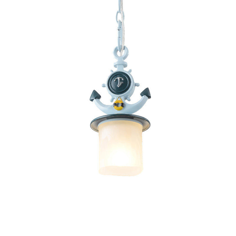 Restaurant Cafe Pendant Lighting Metal & Frosted Glass Nautical Style Hanging Lamp in Blue Clearhalo 'Ceiling Lights' 'Close To Ceiling Lights' 'Glass shade' 'Glass' 'Pendant Lights' 'Pendants' Lighting' 173830