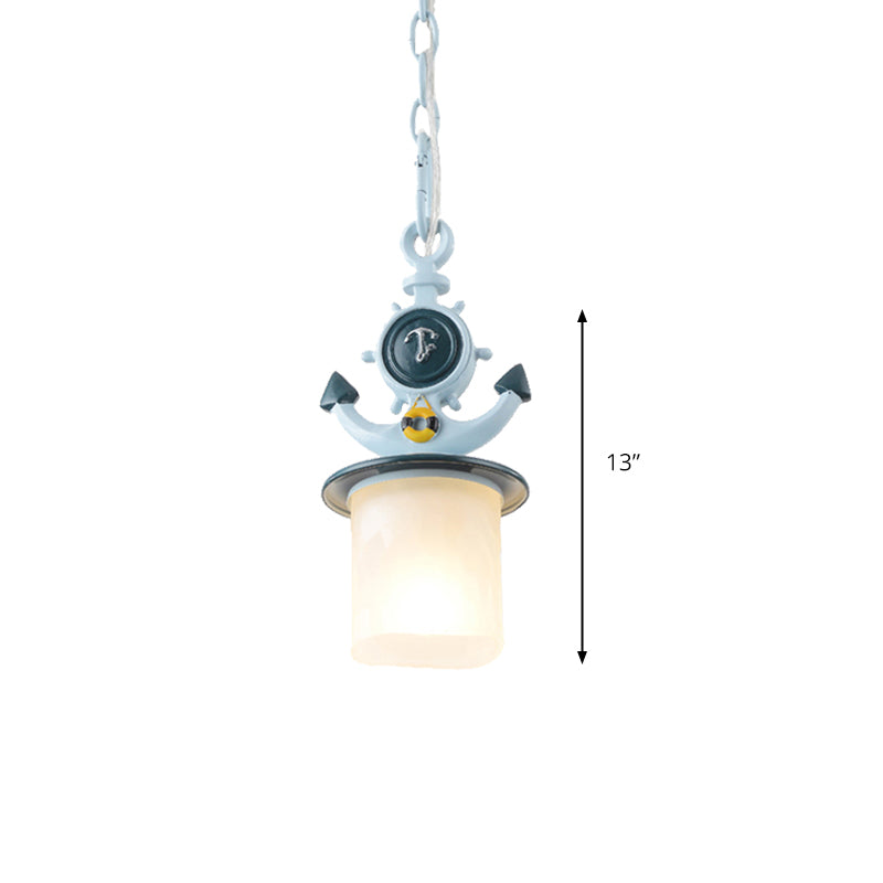 Restaurant Cafe Pendant Lighting Metal & Frosted Glass Nautical Style Hanging Lamp in Blue Clearhalo 'Ceiling Lights' 'Close To Ceiling Lights' 'Glass shade' 'Glass' 'Pendant Lights' 'Pendants' Lighting' 173831