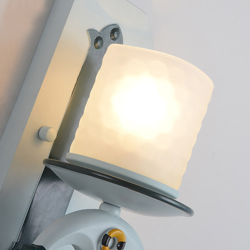 Milk Glass Cylinder Wall Light with Anchor Deco Front Door Antique Style Sconce Light in Blue Clearhalo 'Wall Lamps & Sconces' 'Wall Lights' Lighting' 173836