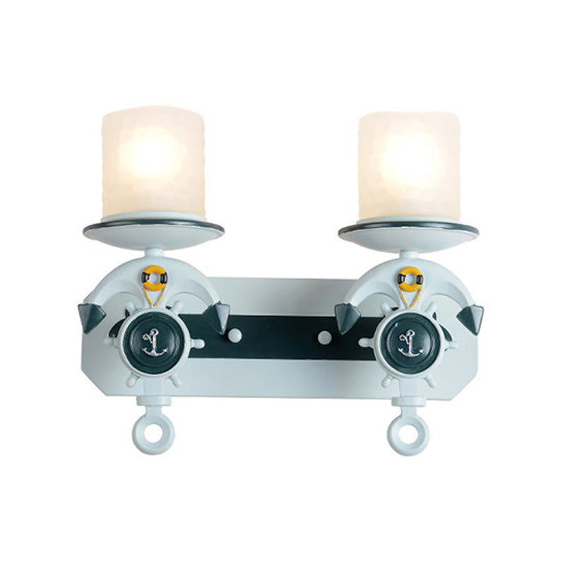 Milk Glass Cylinder Wall Light with Anchor Deco Front Door Antique Style Sconce Light in Blue Clearhalo 'Wall Lamps & Sconces' 'Wall Lights' Lighting' 173840