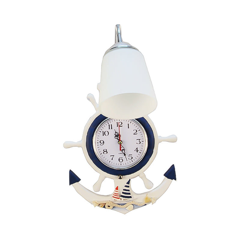Glass Bell Sconce Light with Anchor Clock 1 Light Mediterranean Wall Lamp in White for Hotel Clearhalo 'Wall Lamps & Sconces' 'Wall Lights' Lighting' 173845