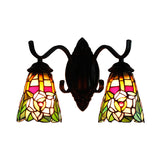 2 Heads Floral Wall Mount Light Fixture Victorian Black Stained Glass Sconce Lighting Clearhalo 'Cast Iron' 'Glass' 'Industrial' 'Middle century wall lights' 'Modern' 'Tiffany wall lights' 'Tiffany' 'Traditional wall lights' 'Wall Lamps & Sconces' 'Wall Lights' Lighting' 173884