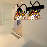 Country Style Dragonfly Wall Lighting Stained Glass Double Sconce Light with Curved Arm in Black Clearhalo 'Industrial' 'Middle century wall lights' 'Tiffany wall lights' 'Tiffany' 'Wall Lamps & Sconces' 'Wall Lights' Lighting' 173901