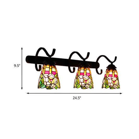 Cone Sconce Light Fixture Tiffany Stained Glass Black Wall Mount Light with Peacock/Flower Pattern Clearhalo 'Industrial' 'Middle century wall lights' 'Tiffany wall lights' 'Tiffany' 'Wall Lamps & Sconces' 'Wall Lights' Lighting' 173955