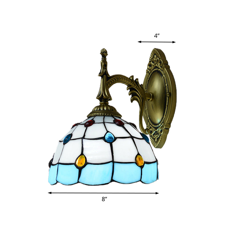 Stained Glass Dome Wall Light Fixture with Colorful Bead Tiffany 1 Head Sconce Lamp in Pink/Orange/Green/Blue Clearhalo 'Industrial' 'Middle century wall lights' 'Tiffany wall lights' 'Tiffany' 'Wall Lamps & Sconces' 'Wall Lights' Lighting' 173998
