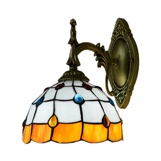 Stained Glass Dome Wall Light Fixture with Colorful Bead Tiffany 1 Head Sconce Lamp in Pink/Orange/Green/Blue Clearhalo 'Industrial' 'Middle century wall lights' 'Tiffany wall lights' 'Tiffany' 'Wall Lamps & Sconces' 'Wall Lights' Lighting' 174007