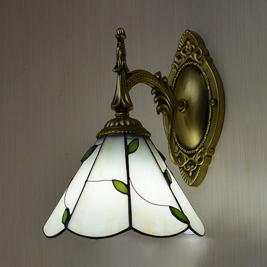 Stained Glass Leaf Wall Mount Light Lodge Loft 1 Light Wall Lighting in White for Bedroom White Clearhalo 'Industrial' 'Middle century wall lights' 'Tiffany wall lights' 'Tiffany' 'Wall Lamps & Sconces' 'Wall Lights' Lighting' 174053