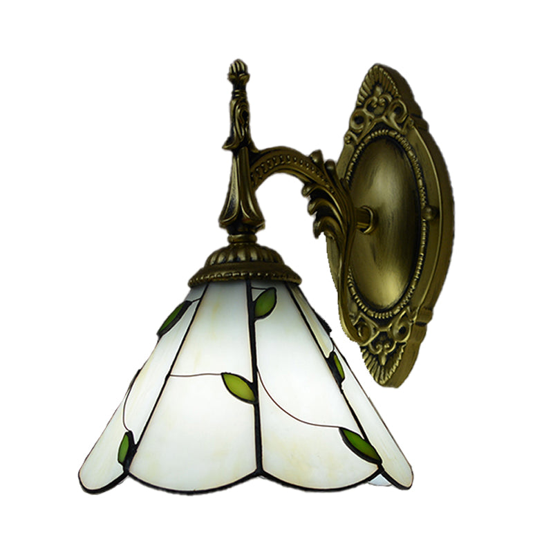 Stained Glass Leaf Wall Mount Light Lodge Loft 1 Light Wall Lighting in White for Bedroom Clearhalo 'Industrial' 'Middle century wall lights' 'Tiffany wall lights' 'Tiffany' 'Wall Lamps & Sconces' 'Wall Lights' Lighting' 174055