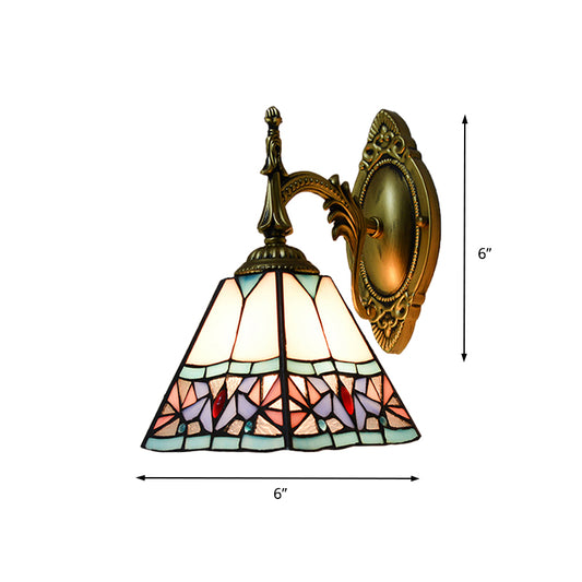 Conical Wall Mount Light Stained Glass 1 Light Tiffany Art Deco Wall Lighting in Pink for Bedroom Clearhalo 'Industrial' 'Middle century wall lights' 'Tiffany wall lights' 'Tiffany' 'Wall Lamps & Sconces' 'Wall Lights' Lighting' 174060