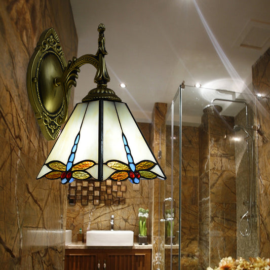 Lodge Dragonfly Wall Sconce Lighting Stained Glass 1 Light Decorative Wall Mount Lamp Clearhalo 'Modern wall lights' 'Modern' 'Wall Lamps & Sconces' 'Wall Lights' Lighting' 174062