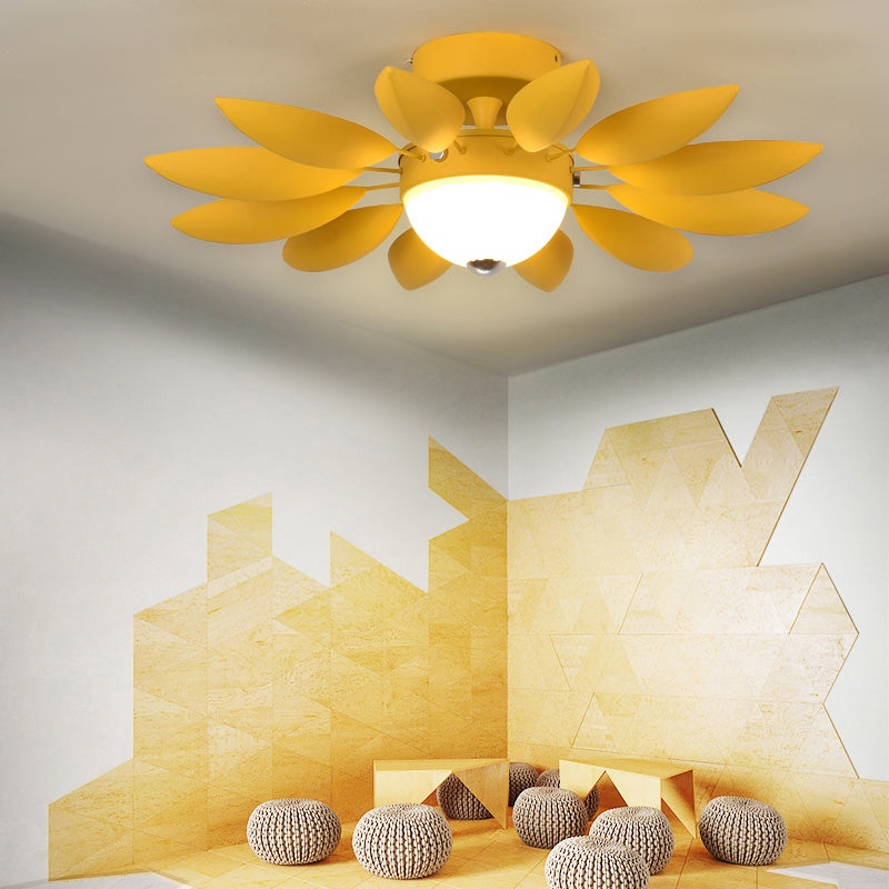 Metal Leaf Ceiling Mount Light One Head Pretty Ceiling Fixture with Candy Color for Kindergarten Yellow Clearhalo 'Ceiling Lights' 'Close To Ceiling Lights' 'Close to ceiling' 'Flush mount' Lighting' 174066