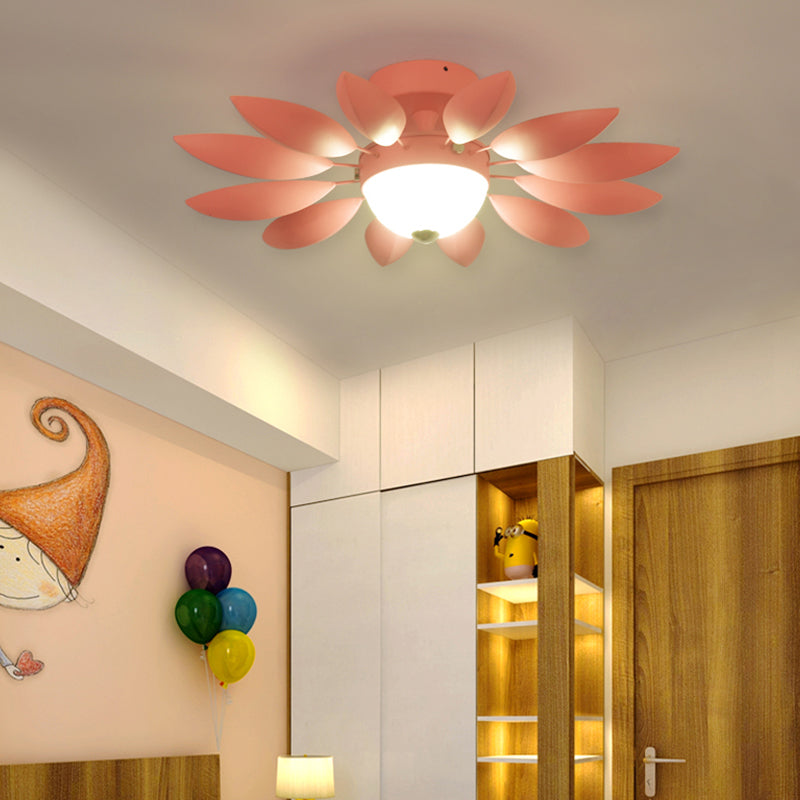 Metal Leaf Ceiling Mount Light One Head Pretty Ceiling Fixture with Candy Color for Kindergarten Pink Clearhalo 'Ceiling Lights' 'Close To Ceiling Lights' 'Close to ceiling' 'Flush mount' Lighting' 174072