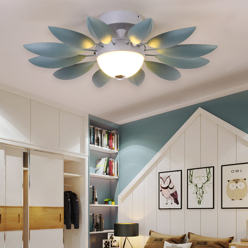 Metal Leaf Ceiling Mount Light One Head Pretty Ceiling Fixture with Candy Color for Kindergarten Dark Gray Clearhalo 'Ceiling Lights' 'Close To Ceiling Lights' 'Close to ceiling' 'Flush mount' Lighting' 174076