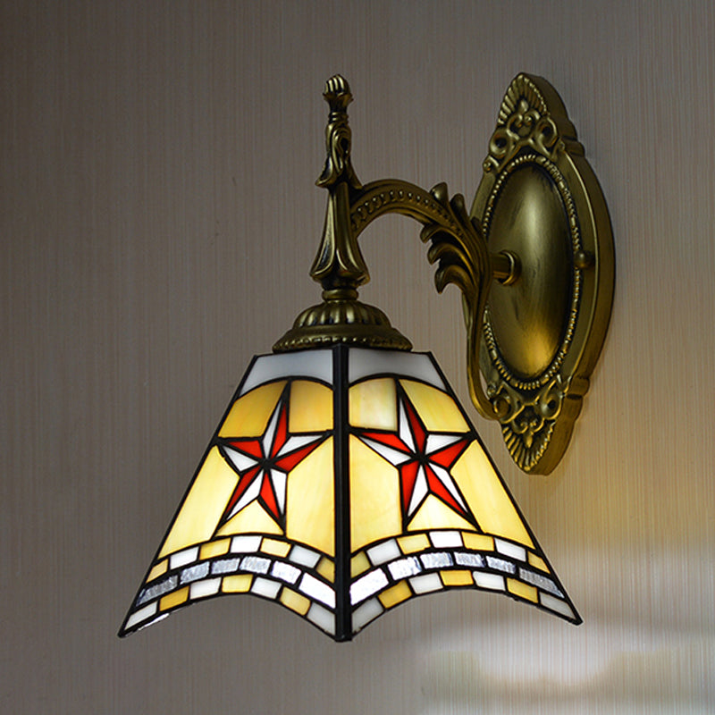 1 Light Star Wall Lighting Stained Glass Handmade Mission Sconce Lamp for Corridor Beige Clearhalo 'Industrial' 'Middle century wall lights' 'Tiffany wall lights' 'Tiffany' 'Wall Lamps & Sconces' 'Wall Lights' Lighting' 174080