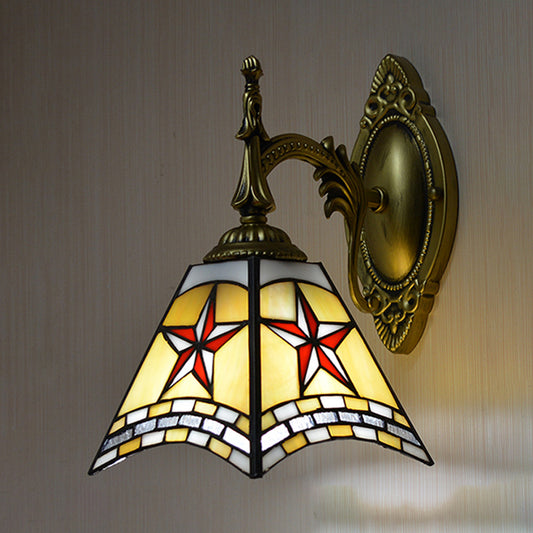 1 Light Star Wall Lighting Stained Glass Handmade Mission Sconce Lamp for Corridor Beige Clearhalo 'Industrial' 'Middle century wall lights' 'Tiffany wall lights' 'Tiffany' 'Wall Lamps & Sconces' 'Wall Lights' Lighting' 174080
