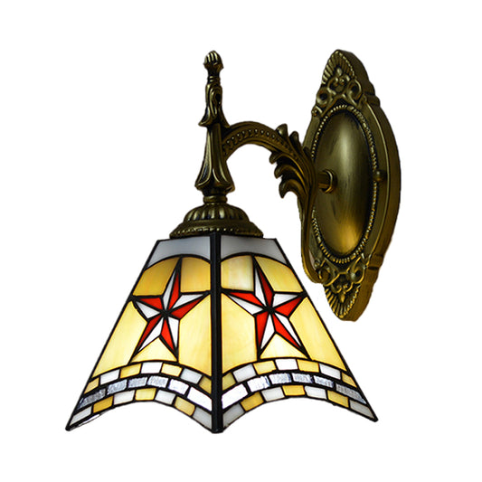 1 Light Star Wall Lighting Stained Glass Handmade Mission Sconce Lamp for Corridor Clearhalo 'Industrial' 'Middle century wall lights' 'Tiffany wall lights' 'Tiffany' 'Wall Lamps & Sconces' 'Wall Lights' Lighting' 174082