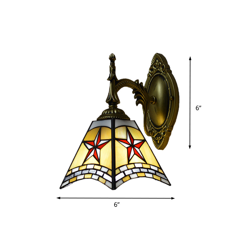 1 Light Star Wall Lighting Stained Glass Handmade Mission Sconce Lamp for Corridor Clearhalo 'Industrial' 'Middle century wall lights' 'Tiffany wall lights' 'Tiffany' 'Wall Lamps & Sconces' 'Wall Lights' Lighting' 174083