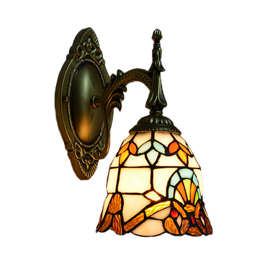 Stained Glass Bell Sconce Lighting Baroque Style 1 Light Wall Light Fixture for Bedside Clearhalo 'Industrial' 'Middle century wall lights' 'Tiffany wall lights' 'Tiffany' 'Wall Lamps & Sconces' 'Wall Lights' Lighting' 174101