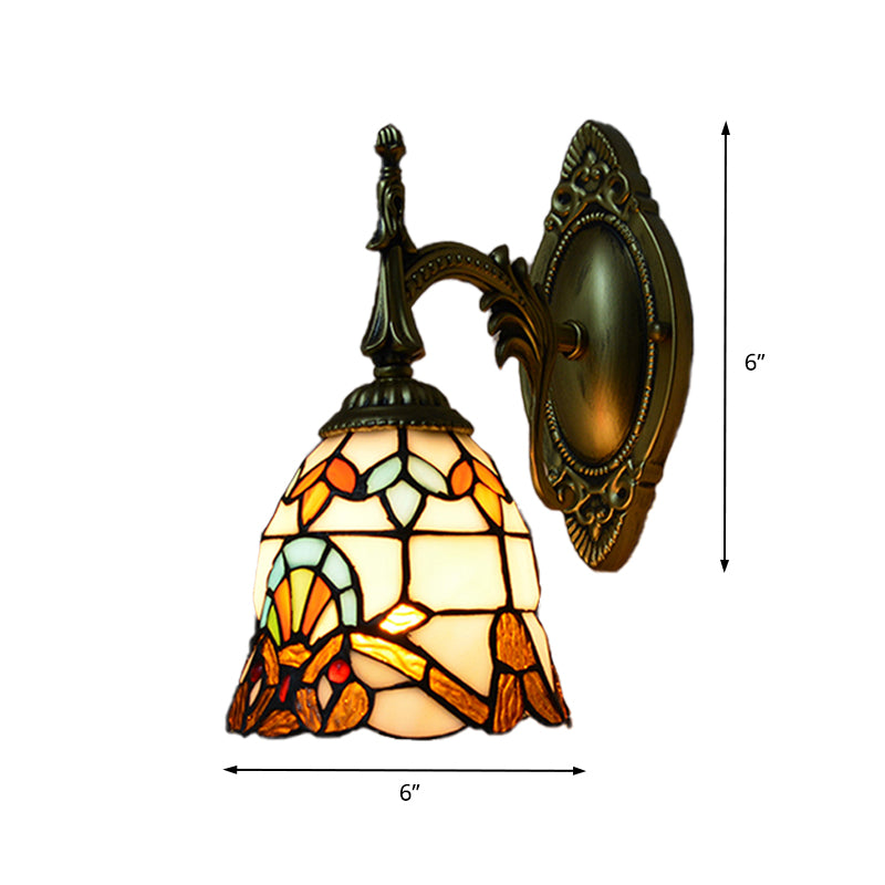 Stained Glass Bell Sconce Lighting Baroque Style 1 Light Wall Light Fixture for Bedside Clearhalo 'Industrial' 'Middle century wall lights' 'Tiffany wall lights' 'Tiffany' 'Wall Lamps & Sconces' 'Wall Lights' Lighting' 174102