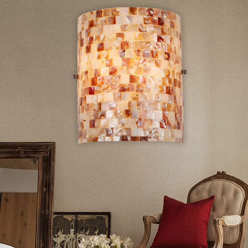 Shell Wall Mount Lighting Rustic Loft 1 Bulb Wall Sconce Light in Beige for Living Room Beige Clearhalo 'Industrial' 'Middle century wall lights' 'Tiffany wall lights' 'Tiffany' 'Wall Lamps & Sconces' 'Wall Lights' Lighting' 174172