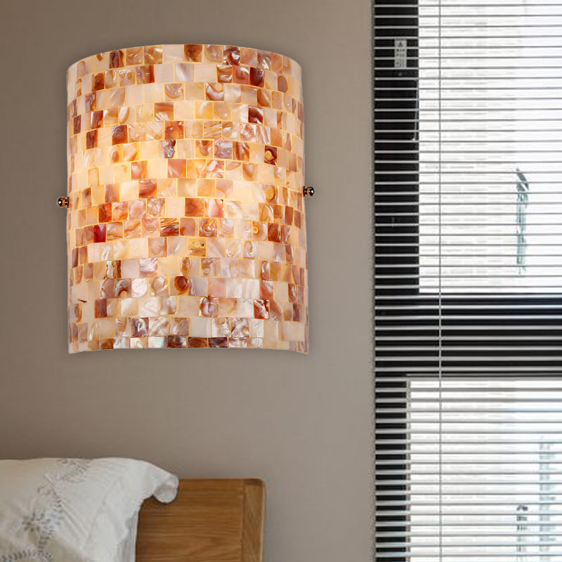 Shell Wall Mount Lighting Rustic Loft 1 Bulb Wall Sconce Light in Beige for Living Room Clearhalo 'Industrial' 'Middle century wall lights' 'Tiffany wall lights' 'Tiffany' 'Wall Lamps & Sconces' 'Wall Lights' Lighting' 174173