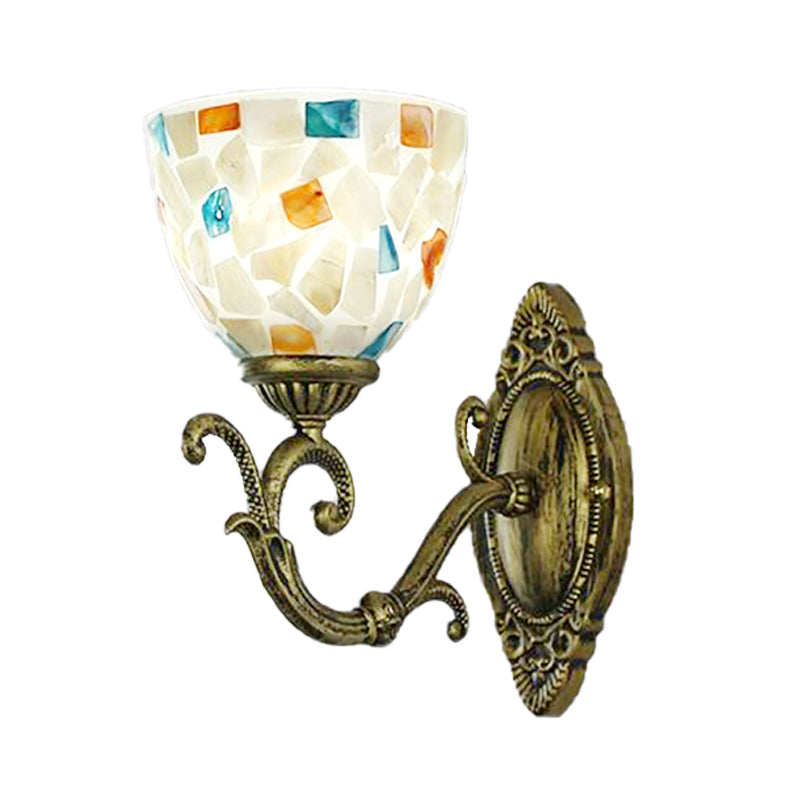 Shell Wall Mount Light with Bowl Shade Tiffany Style 1 Light Wall Lighting in Aged Brass Clearhalo 'Industrial' 'Middle century wall lights' 'Tiffany wall lights' 'Tiffany' 'Wall Lamps & Sconces' 'Wall Lights' Lighting' 174203
