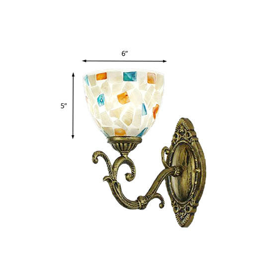 Shell Wall Mount Light with Bowl Shade Tiffany Style 1 Light Wall Lighting in Aged Brass Clearhalo 'Industrial' 'Middle century wall lights' 'Tiffany wall lights' 'Tiffany' 'Wall Lamps & Sconces' 'Wall Lights' Lighting' 174204