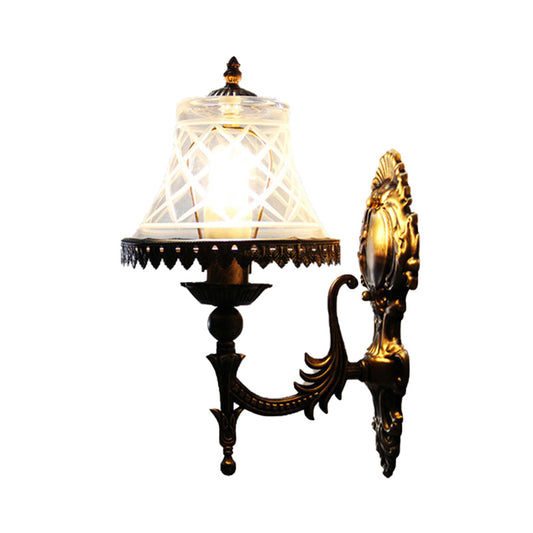 Traditional Bell Wall Lighting Clear Glass 1 Light Sconce Light for Dining Room Clearhalo 'Cast Iron' 'Glass' 'Industrial' 'Middle century wall lights' 'Modern' 'Tiffany wall lights' 'Tiffany' 'Traditional wall lights' 'Wall Lamps & Sconces' 'Wall Lights' Lighting' 174208