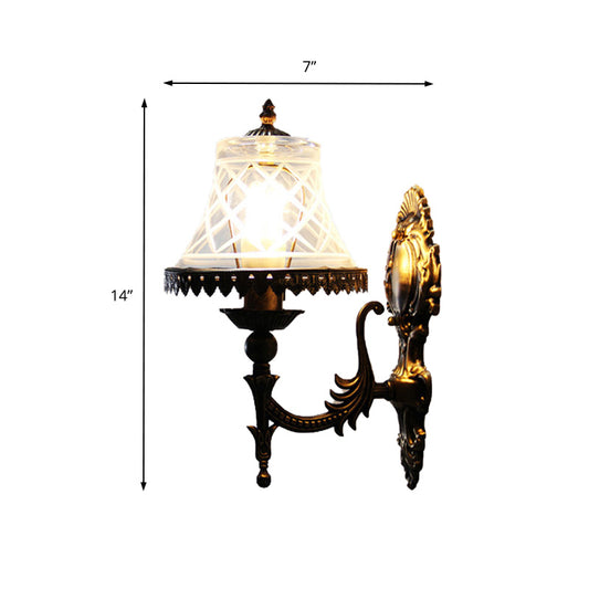 Traditional Bell Wall Lighting Clear Glass 1 Light Sconce Light for Dining Room Clearhalo 'Cast Iron' 'Glass' 'Industrial' 'Middle century wall lights' 'Modern' 'Tiffany wall lights' 'Tiffany' 'Traditional wall lights' 'Wall Lamps & Sconces' 'Wall Lights' Lighting' 174209