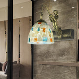 Bowl Wall Light Fixture Tiffany Shell 1 Head White Sconce Light Fixture with Mermaid Backplate Clearhalo 'Industrial' 'Middle century wall lights' 'Tiffany wall lights' 'Tiffany' 'Wall Lamps & Sconces' 'Wall Lights' Lighting' 174270