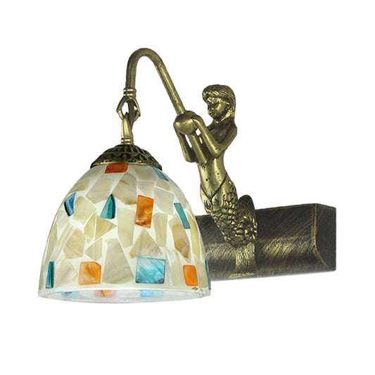 Bowl Wall Light Fixture Tiffany Shell 1 Head White Sconce Light Fixture with Mermaid Backplate Clearhalo 'Industrial' 'Middle century wall lights' 'Tiffany wall lights' 'Tiffany' 'Wall Lamps & Sconces' 'Wall Lights' Lighting' 174271