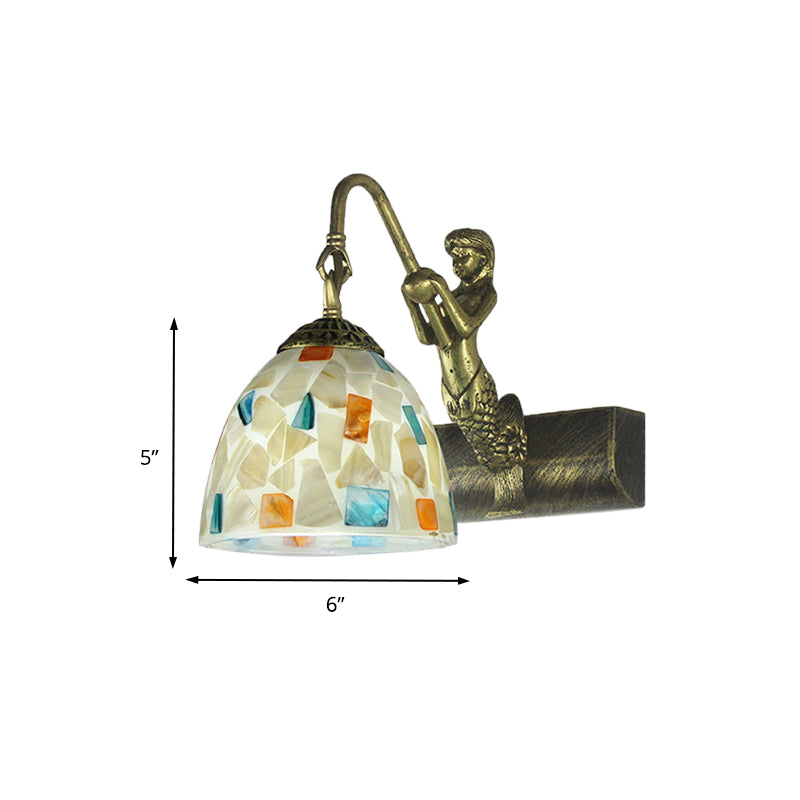 Bowl Wall Light Fixture Tiffany Shell 1 Head White Sconce Light Fixture with Mermaid Backplate Clearhalo 'Industrial' 'Middle century wall lights' 'Tiffany wall lights' 'Tiffany' 'Wall Lamps & Sconces' 'Wall Lights' Lighting' 174272