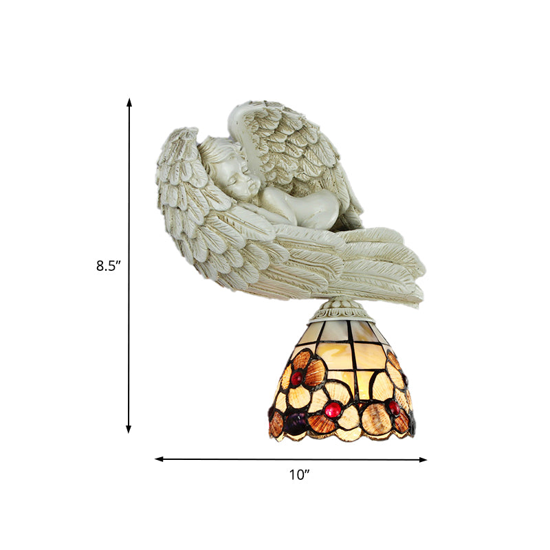 Shell Floral Wall Sconce with Sleeping Angel to the Right/Left Rustic Loft 1 Head Wall Lighting for Living Room Clearhalo 'Industrial' 'Middle century wall lights' 'Tiffany wall lights' 'Tiffany' 'Wall Lamps & Sconces' 'Wall Lights' Lighting' 174281