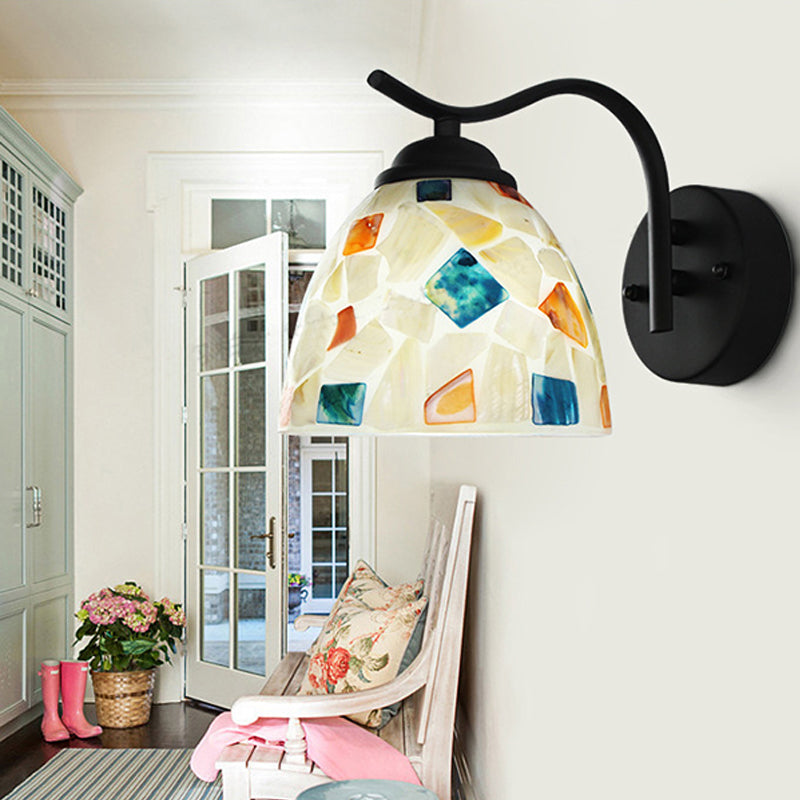 White Bowl Sconce Light Tiffany 1 Head Multicolor Stained Shell Wall Light Fixture White Clearhalo 'Industrial' 'Middle century wall lights' 'Tiffany wall lights' 'Tiffany' 'Wall Lamps & Sconces' 'Wall Lights' Lighting' 174313