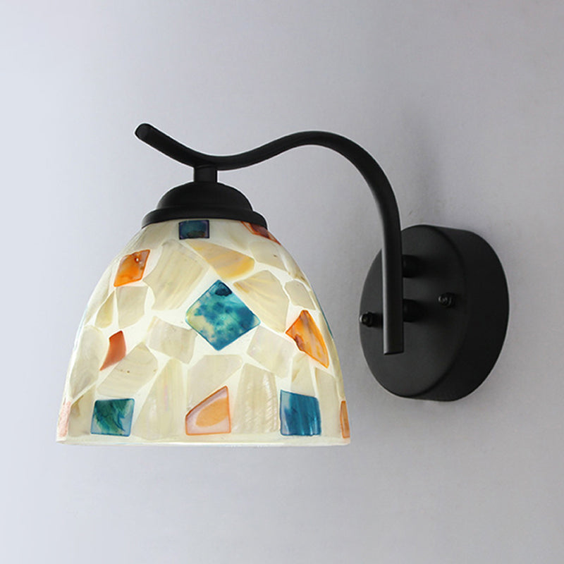White Bowl Sconce Light Tiffany 1 Head Multicolor Stained Shell Wall Light Fixture Clearhalo 'Industrial' 'Middle century wall lights' 'Tiffany wall lights' 'Tiffany' 'Wall Lamps & Sconces' 'Wall Lights' Lighting' 174314