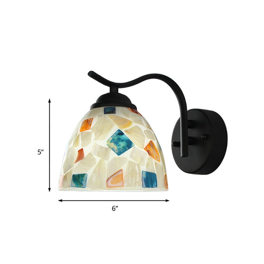 White Bowl Sconce Light Tiffany 1 Head Multicolor Stained Shell Wall Light Fixture Clearhalo 'Industrial' 'Middle century wall lights' 'Tiffany wall lights' 'Tiffany' 'Wall Lamps & Sconces' 'Wall Lights' Lighting' 174316