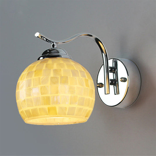 1 Head Corridor Wall Mount Light Tiffany Beige/Beige-Red Sconce Light with Globe Shell Shade Beige Clearhalo 'Industrial' 'Middle century wall lights' 'Tiffany wall lights' 'Tiffany' 'Wall Lamps & Sconces' 'Wall Lights' Lighting' 174324
