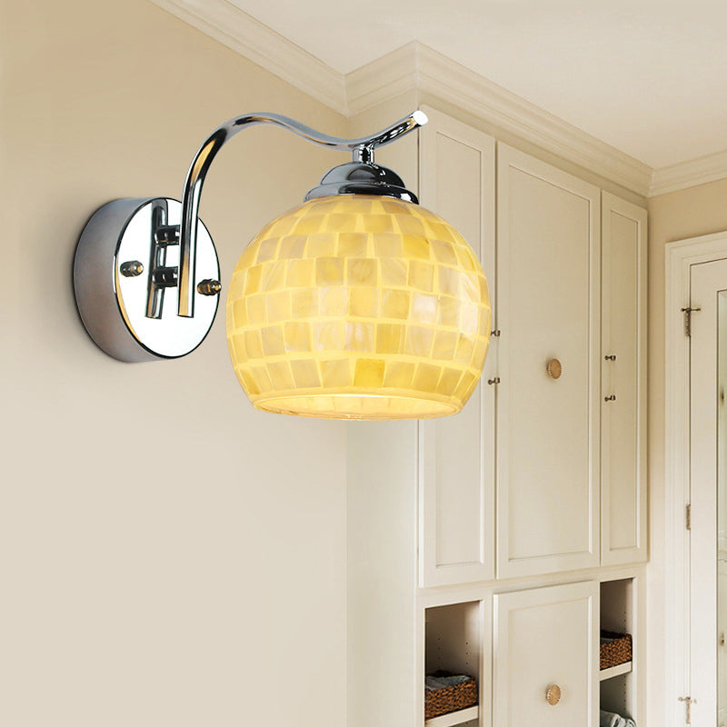 1 Head Corridor Wall Mount Light Tiffany Beige/Beige-Red Sconce Light with Globe Shell Shade Clearhalo 'Industrial' 'Middle century wall lights' 'Tiffany wall lights' 'Tiffany' 'Wall Lamps & Sconces' 'Wall Lights' Lighting' 174325