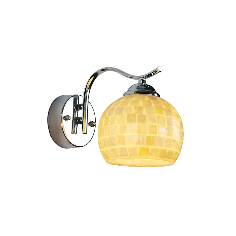 1 Head Corridor Wall Mount Light Tiffany Beige/Beige-Red Sconce Light with Globe Shell Shade Clearhalo 'Industrial' 'Middle century wall lights' 'Tiffany wall lights' 'Tiffany' 'Wall Lamps & Sconces' 'Wall Lights' Lighting' 174326