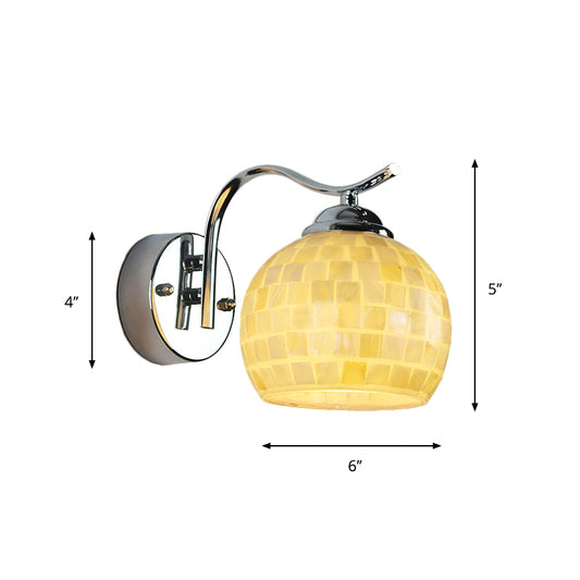 1 Head Corridor Wall Mount Light Tiffany Beige/Beige-Red Sconce Light with Globe Shell Shade Clearhalo 'Industrial' 'Middle century wall lights' 'Tiffany wall lights' 'Tiffany' 'Wall Lamps & Sconces' 'Wall Lights' Lighting' 174327