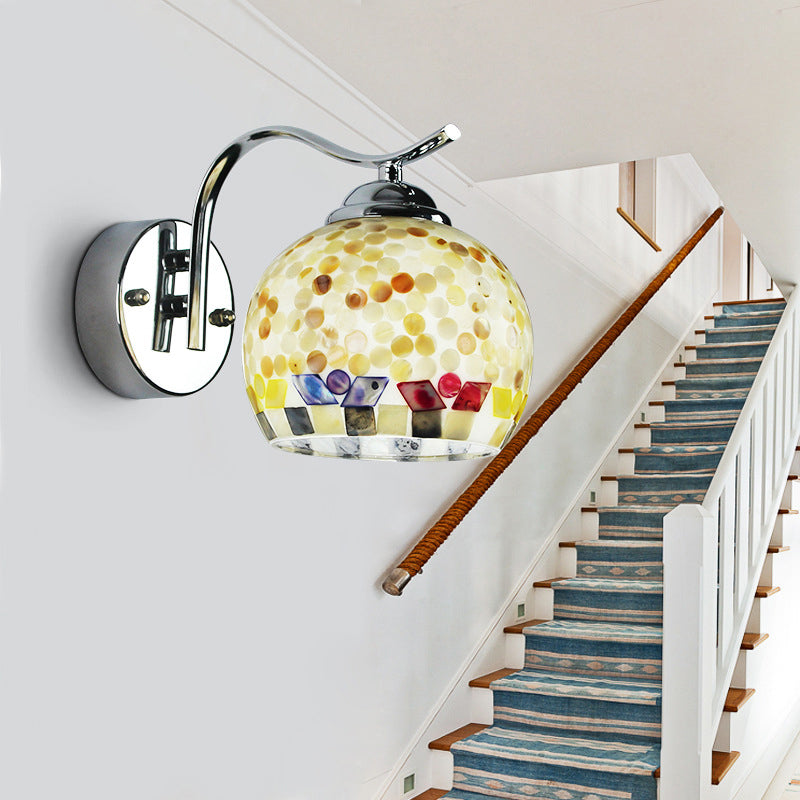 1 Head Corridor Wall Mount Light Tiffany Beige/Beige-Red Sconce Light with Globe Shell Shade Clearhalo 'Industrial' 'Middle century wall lights' 'Tiffany wall lights' 'Tiffany' 'Wall Lamps & Sconces' 'Wall Lights' Lighting' 174329