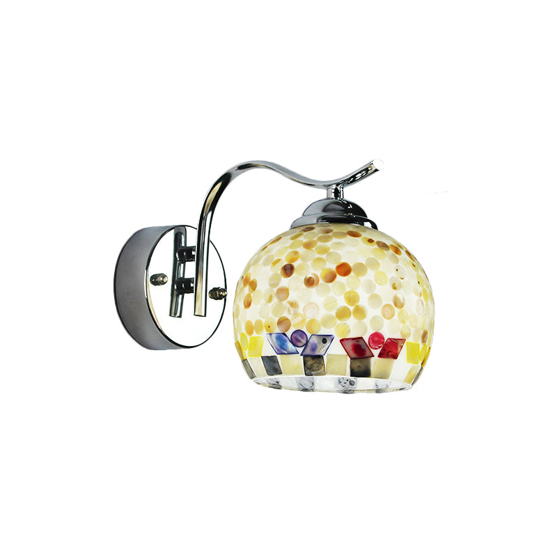 1 Head Corridor Wall Mount Light Tiffany Beige/Beige-Red Sconce Light with Globe Shell Shade Clearhalo 'Industrial' 'Middle century wall lights' 'Tiffany wall lights' 'Tiffany' 'Wall Lamps & Sconces' 'Wall Lights' Lighting' 174330