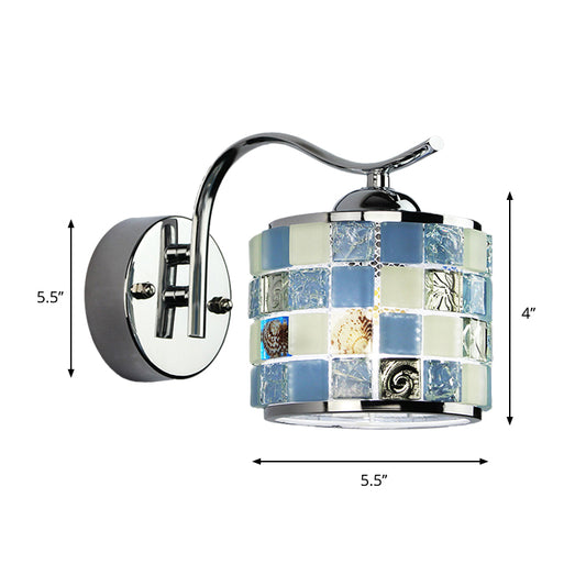 Cylinder-Shaped Wall Lighting Tiffany Mosaic Glass 1 Light Wall Fixture Light in Blue for Hallway Clearhalo 'Industrial' 'Middle century wall lights' 'Tiffany wall lights' 'Tiffany' 'Wall Lamps & Sconces' 'Wall Lights' Lighting' 174340