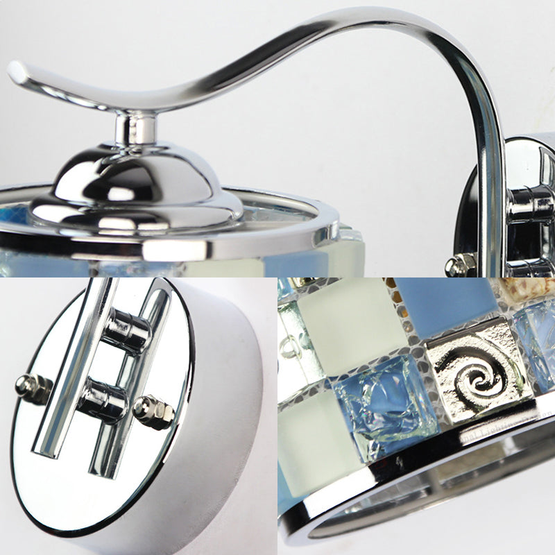 Cylinder-Shaped Wall Lighting Tiffany Mosaic Glass 1 Light Wall Fixture Light in Blue for Hallway Clearhalo 'Industrial' 'Middle century wall lights' 'Tiffany wall lights' 'Tiffany' 'Wall Lamps & Sconces' 'Wall Lights' Lighting' 174341