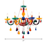 Beautiful Multi-Color Chandelier Candle 6 Lights Glass Pendant Light for Kindergarten Living Room Clearhalo 'Ceiling Lights' 'Chandeliers' 'Glass shade' 'Glass' 'Pendant Lights' Lighting' 174444
