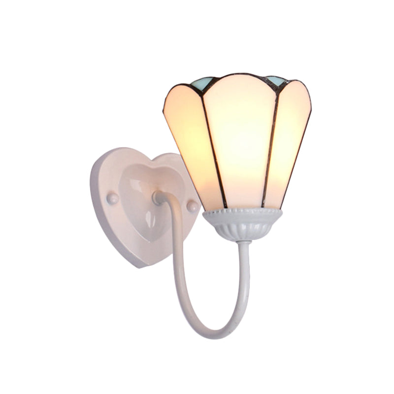 Stained Glass Lily Wall Mount Light Tiffany 1 Head White/Blue/Antique Brass Sconce Lighting for Hallway Clearhalo 'Industrial' 'Middle century wall lights' 'Tiffany wall lights' 'Tiffany' 'Wall Lamps & Sconces' 'Wall Lights' Lighting' 174454
