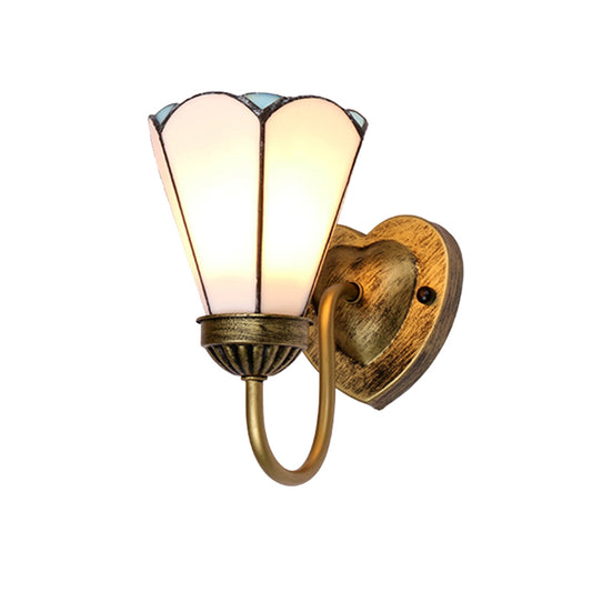 Stained Glass Lily Wall Mount Light Tiffany 1 Head White/Blue/Antique Brass Sconce Lighting for Hallway Clearhalo 'Industrial' 'Middle century wall lights' 'Tiffany wall lights' 'Tiffany' 'Wall Lamps & Sconces' 'Wall Lights' Lighting' 174459
