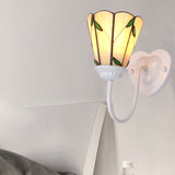 Lily Beige Glass Wall Light Fixture Tiffany 1 Head White/Blue/Antique Brass Sconce Lighting for Bedroom Clearhalo 'Industrial' 'Middle century wall lights' 'Tiffany wall lights' 'Tiffany' 'Wall Lamps & Sconces' 'Wall Lights' Lighting' 174486