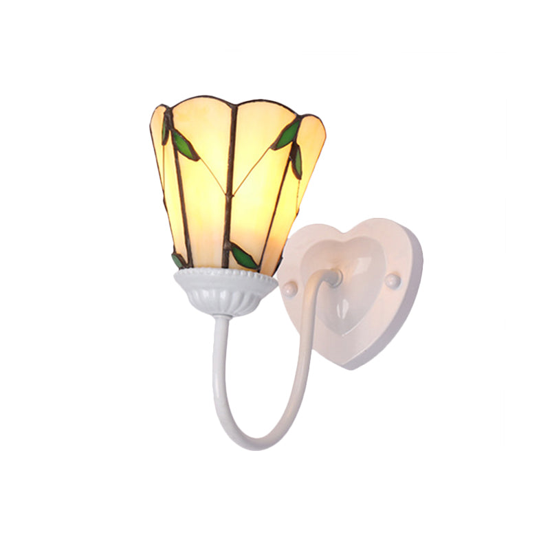 Lily Beige Glass Wall Light Fixture Tiffany 1 Head White/Blue/Antique Brass Sconce Lighting for Bedroom Clearhalo 'Industrial' 'Middle century wall lights' 'Tiffany wall lights' 'Tiffany' 'Wall Lamps & Sconces' 'Wall Lights' Lighting' 174487